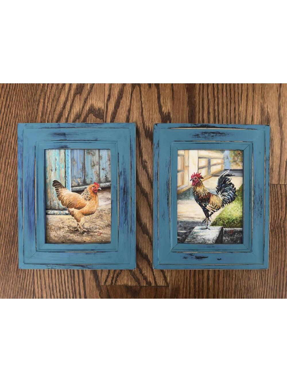 Set of Original Oil Paintings in Distressed Wooden Frames